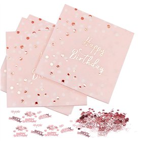 Serviettes Joyeux Anniversaire Rose,Serviettes Anniversaire Fille en Papier Jetable, Parfaite Déco de Table Anniversaire, Lot de Serviettes Joyeux Anniversaire Rose