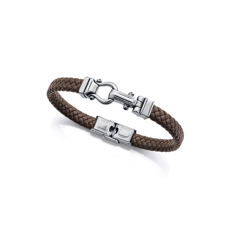 Viceroy Bracelet homme 14300P01011 - Acier et cuir marron tressé avec motif de manille