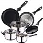 San Ignacio PK669 Batterie de Cuisine Sip 5 Pièces Casserole + Deux Faitouts avec Couvercle de Verre avec Set de 3 Poêles Ø16/20