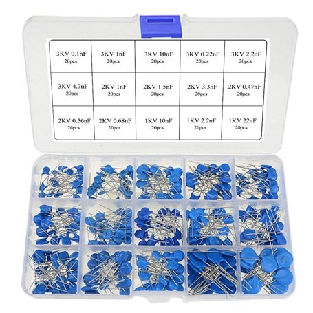 Kit d'assortiment de condensateur à disque céramique haute tension ARCELI 300pcs 15Values (1KV 2KV et 3KV) (plage de condensateu