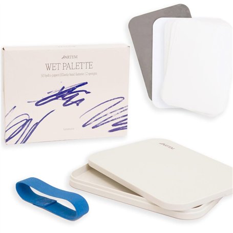 Hartem - Palette Humide pour Peintures à Base d'eau | Comprend 2 Éponges + 50 Feuilles de Papier Semi-Perméable | Idéal pour Les