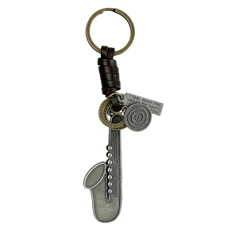 Porte-clés Saxophone argenté - Porte-clés d'instrument de musique avec phrase motivante - Accessoire en métal avec chaîne en cui