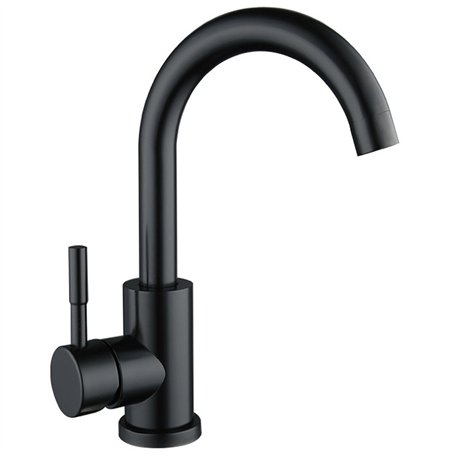 Robinet lavabo haut noir mat salle de bain acier inoxydable levier unique eau chaude et froide avec tuyaux inclus mitigeur lavab