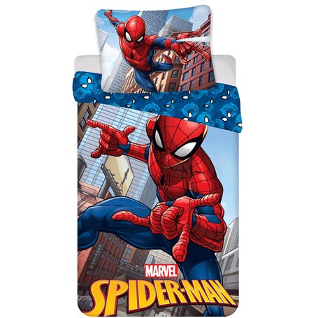 Spiderman Parure de lit réversible avec housse de couette 135 x 140 x 200 cm Bleu