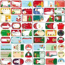 Flycppo Étiquette Cadeau Noël,24 Feuilles D'autocollants D'étiquettes de Noël, 216 Pièces D'étiquettes-Cadeaux Autocollants Etiq Flycppo Étiquette Cadeau Noël