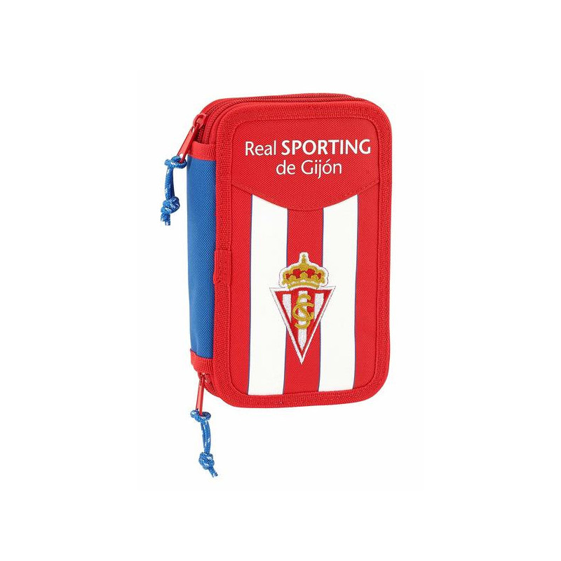 Plumier double Real Sporting de Gijón Blanc Rouge 12.5 x 19.5 x 4 cm (28 Pièces)