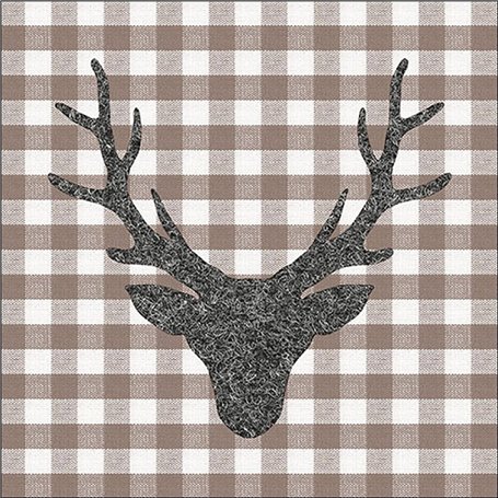 Lot de 20 serviettes en papier avec motif tête de cerf sur carreaux marron - Idéales également pour le découpage et la technique