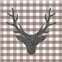Lot de 20 serviettes en papier avec motif tête de cerf sur carreaux marron - Idéales également pour le découpage et la technique