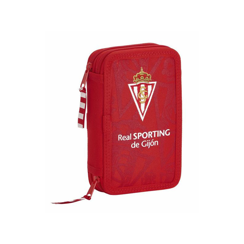 Plumier double Real Sporting de Gijón Rouge 12.5 x 19.5 x 4 cm (28 Pièces)