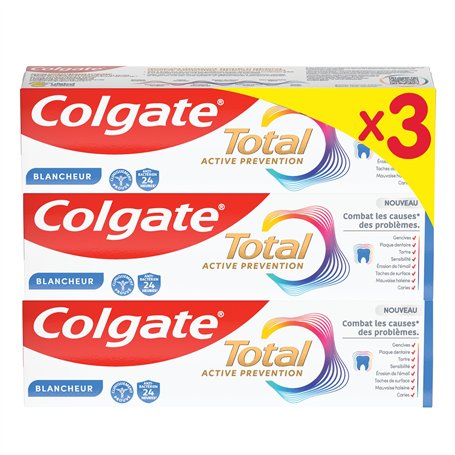 COLGATE - Total Prevention Dentifrice 24h Active Blancheur Naturel - Protège contre les problèmes bucco-dentaires - Réduit les t