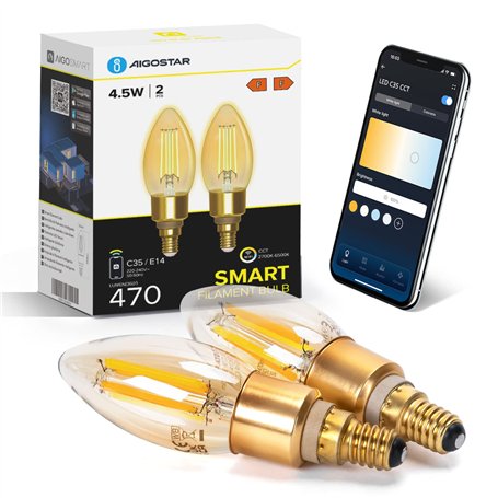 Aigostar Ampoule Connectée Alexa E14 4.5W Edison Ampoules Vintage WiFi C35 Ampoule Intelligent Retro