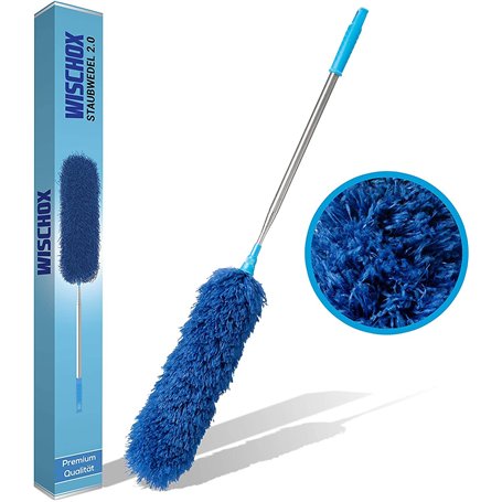 WISCHOX Premium Télescopique Plumeau | Microfibre Lavable | Tige télescopique Extra Longue 40-280 cm | Enlève-Toile d'araignée |