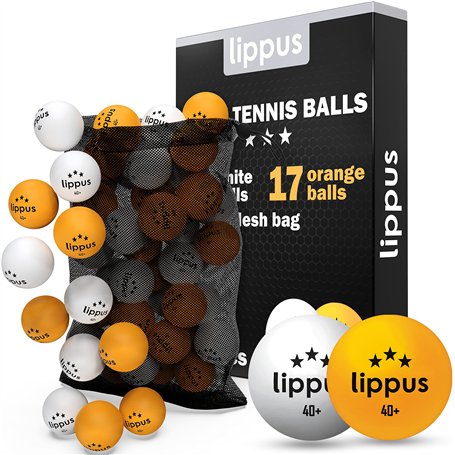 lippus Balles de Tennis de Table 3 Star [35 pièces] Set - 18 Balles de Tennis de Table Blanches et 17 Orange + Sac DE Stockage -