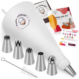 Poche à douille avec douilles – 5 douilles extra larges avec poche à douille en coton – Poche à douille pour décoration de gâtea Poche à douille avec douilles – 5 douilles extra larges avec poche à douille en coton – Poche à douille pour décoration de gâtea