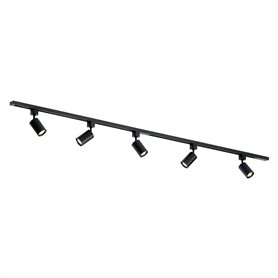Qub Focus III – Système d’éclairage LED monophasé – 3 rails de 1m (300cm) – 5 spots GU10 orientables – noir – plafonnier moderne