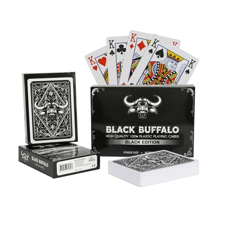 Black Buffalo Playing Cards Lot de 2 cartes de poker imperméables en plastique - Avec 4 symboles - Noir