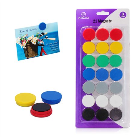 Nekava 21 aimants pour Tableau Blanc en 7 Couleurs. Les Petits aimants Ronds sont Parfaits pour l’école