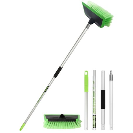 Brosse Lavage Voiture 2 en 1 Avec Raclette PBT Brosse Détail Nettoyage Camion à Poils Souples 60 "151cm Avec Poignée Longue Régl