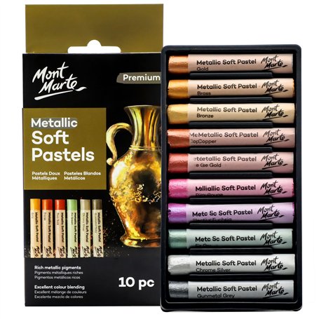MONT MARTE Pastel Sec Métallique – 10 pièces – Craie Pastel pour Peinture extraordinaire de style Métallique – Texture douce et