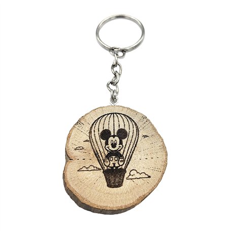 Promotech - Magnifique porte-clés Majic Mouse - Fabriqué à la main et gravé au laser en bois naturel (Mickey Ballooning)
