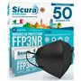 SICURA MASCHERINE CHIRURGICHE 50x Masque FFP3 Noir certifié CE fabriqué en Italie Haute Filtration Plus élevée BFE ≥99% PFE≥99%