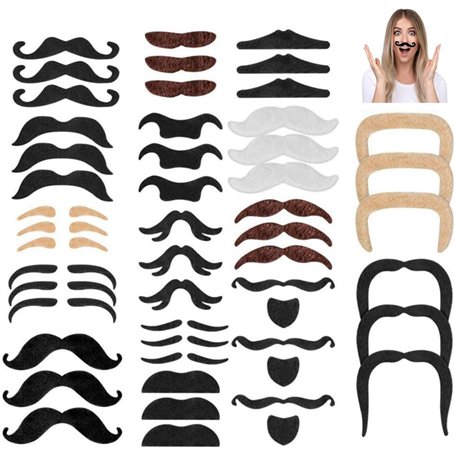 Nuluxi Auto-adhésives Faux Moustache Set Fausses Moustaches Set Nouveauté Fausses Moustaches Convient pour Soirées Costumées Fêt