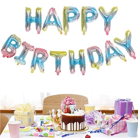 Décoration d'anniversaire Arc-en-Ciel Banderole Joyeux Anniversaire Bannière Ballons en Feuille D'hélium pour Filles
