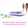 Barbie Coffret Le Pouvoir des Sirènes avec 2 Poupées Malibu Et Brooklyn, 1 Bateau À Fond Transparent 45,7 Cm, 4 Sièges Et Access