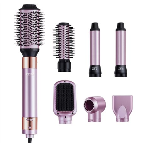 VEVOR Brosse Sèche-cheveux 6 en 1 Styler Multifonction Professionnel Ionique avec 2 Bigoudis à Enroulement Automatique