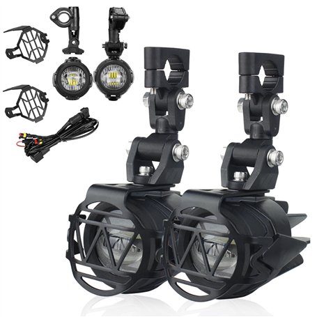 PASSION MOTO Feux Additionels LED Antibrouillards Longue portée Moto Quad 6000LM Puissant + Grille de protection + Faisceaux de