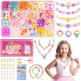 PITMT Perles pour Bracelet Enfant, 350+PCS Bijoux Enfants Fille, Coffret Perles Fille Fabrication Bijoux Jouets Filles de 6 7 8  PITMT Perles pour Bracelet Enfant