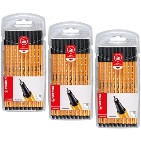 STABILO Point 88 Lot de 3 paquets de 10 feutres fins Noir