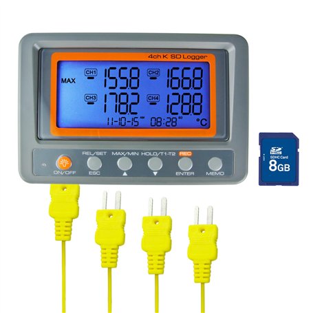 Gain Express Enregistreur de données thermocouple à 4 canaux de type K avec carte SD haute précision