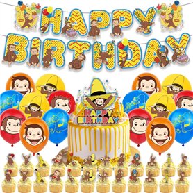 42PCS Monkeys Décoration de Fête, Singe Fournitures de Fête D'anniversaire, Joyeux Anniversaire Bannière Ballon Cupcake Topper p 42PCS Monkeys Décoration de Fête