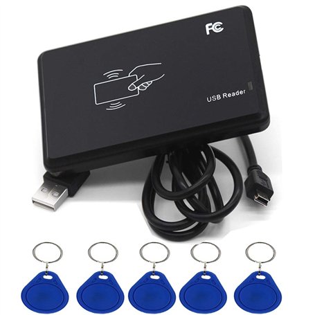 Amao Lecteur de Carte RFID IC sans Contact 14443A avec Interface USB + 5 clés T5577/EM4305 13