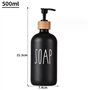 Distributeur de savon en verre noir de 500 ml avec pompe en bois rechargeable Boston ronde porte-savon pour les mains, distribut