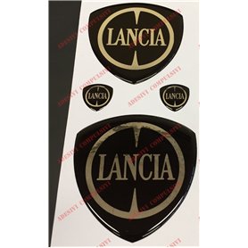 Delta Logo Avant, arrière + 2 emblèmes latéraux, pour Capot et Coffre - Autocollants résinés Effet 3D - Couleur Noir - Chrome Delta Logo Avant