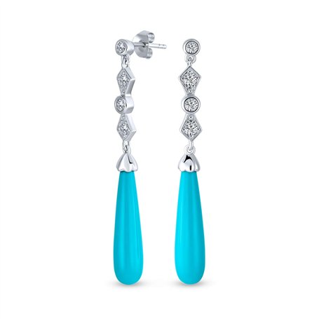Élégantess Longues Boucles D'Oreilles Lustre En Zirconium Cubique Cz Turquoise Bleu Stabilisé Boucles D'Oreilles Lustre En Argen