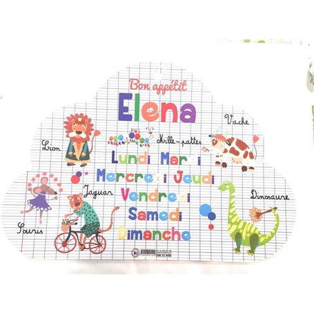 AUTRES Lire et dire - Set de Table prénom Forme Nuage- Elena- (Recto & Verso) - Bon appétit - Dessins Animaux - 29x41 cm
