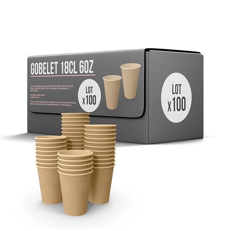 SPARKLERS CLUB Lot de 100 Gobelets 18cl / 6oz Jetables en Carton Kraft 100% Biodégradable - Gobelet à café en papier 180ml Thé e