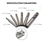 Oudtinz Lot de 6 emporte-pièces en acier rapide HSS 4 cannelures à extrémité droite 1/8" 3/16" 1/4" 5/16" 3/8" 1/2"