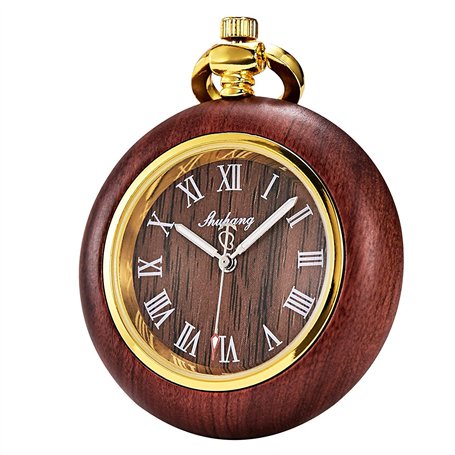 TREEWETO Montre de Poche en Bois Style rétro avec Chiffres Roma et chaîne et Coffret Cadeau