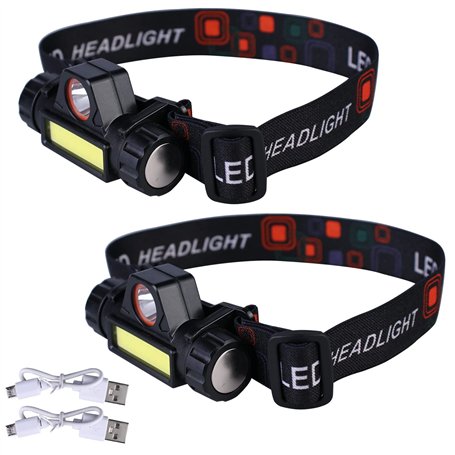 Lampe frontale LED rechargeable pour camping : 2 lampes frontales COB avec 5 modes d'éclairage
