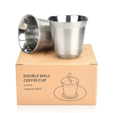 WANTOUTH Lot de 2 Tasses à Expresso en Acier Inoxydable 304 de 80 ml