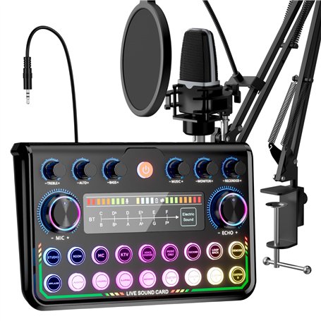 SINWE Kit d'équipement de podcast avec interface audio et microphone à condensateur de studio pour smartphones et PC