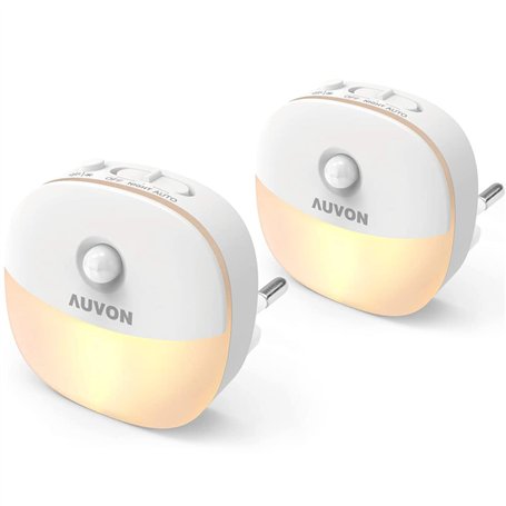 AUVON Veilleuses LED avec Capteur de Mouvement et Capteur Crépusculaire [Lot de 2]