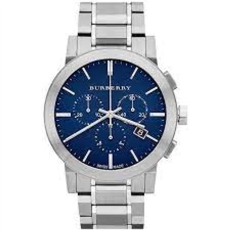 Burberry The City Luxe 42mm Rond Acier Inoxydable Chronographe Montre Acier Inoxydable Bracelet Bleu Date Cadran BU9363