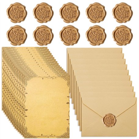 UZSUZZ Ensemble de Papeterie Vintage Papier Ensemble de Papier à Lettres Inclure 16 Feuilles de Papier à En-tête 10 Feuilles de