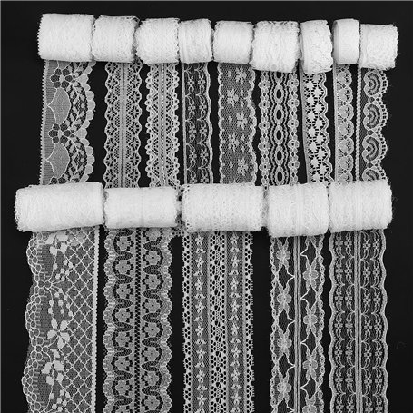Lot de 14 rouleaux de ruban en dentelle blanche de 0