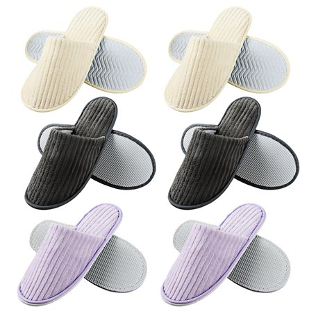 PRITOK Lot de 6 paires de pantoufles d'hôtel en tissu éponge avec fermeture - Lavables - Antidérapantes - En polaire corail - Ta